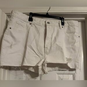 Old Navy High-Rise O.G. Straight Distressed Cut-off Button-Fly White Jean Shorts